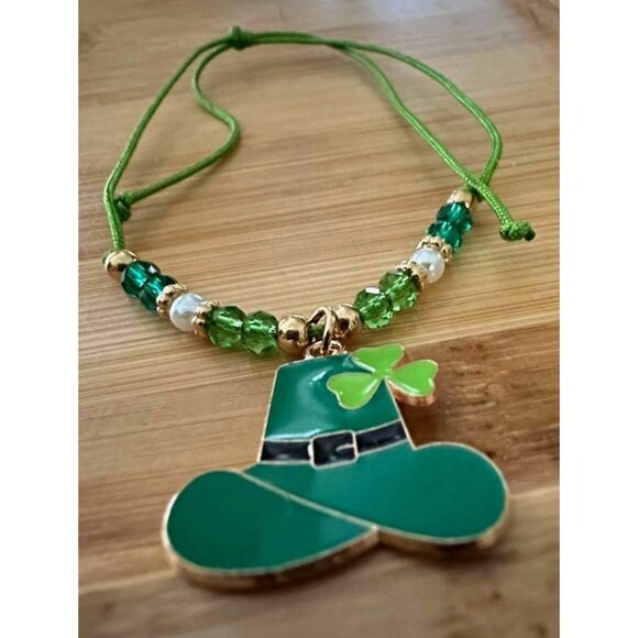 St Patricks Day Knotted String Beaded Bracelet Leprechaun Hat Shamrock C… - Picture 6 of 12
